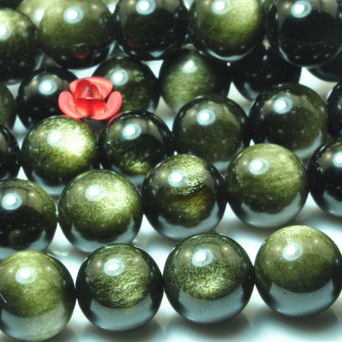 Natural black golden obsidian smooth round loose beads gemstone wholesale jewelry bracelet stuff
