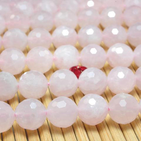 YesBeads Natural Madagascar Rose Quartz faceted round loose beads gemstone wholesale jewelry making supplies 15"