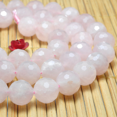 YesBeads Natural Madagascar Rose Quartz faceted round loose beads gemstone wholesale jewelry making supplies 15"