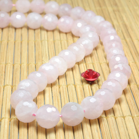 YesBeads Natural Madagascar Rose Quartz faceted round loose beads gemstone wholesale jewelry making supplies 15"