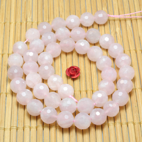 YesBeads Natural Madagascar Rose Quartz faceted round loose beads gemstone wholesale jewelry making supplies 15"