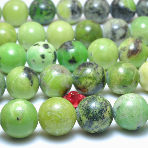 YesBeads Chrysoprase smooth round loose beadsnatural green Australian jade stone wholesale jewelry 15"