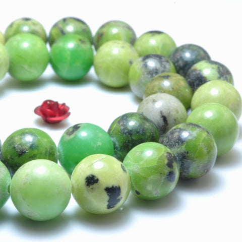 YesBeads Chrysoprase smooth round loose beadsnatural green Australian jade stone wholesale jewelry 15"