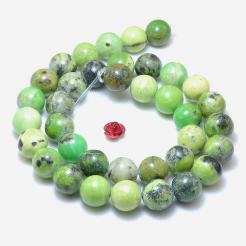 YesBeads Chrysoprase smooth round loose beadsnatural green Australian jade stone wholesale jewelry 15"