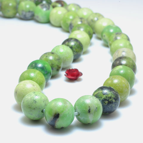 YesBeads Chrysoprase smooth round loose beadsnatural green Australian jade stone wholesale jewelry 15"