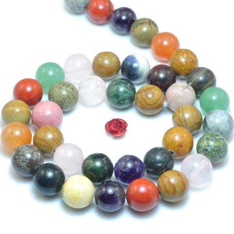 Natural Mix Gemstone Multicolor Stone smooth round loose beads wholesale for jewelry making DIY