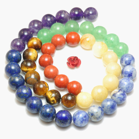 YesBeads Natural 7 Chakra stones smooth round beads wholesale mix gemstone jewelry 6mm-10mm 15"