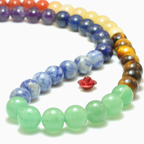 YesBeads Natural 7 Chakra stones smooth round beads wholesale mix gemstone jewelry 6mm-10mm 15"