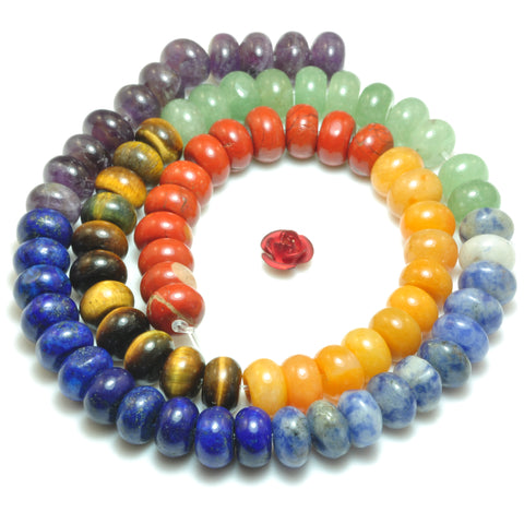 YesBeads Natural 7 Chakra stones smooth rondelle beads wholesale mix gemstone jewelry 5x8mm 15"
