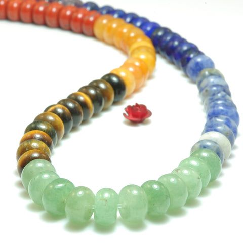 YesBeads Natural 7 Chakra stones smooth rondelle beads wholesale mix gemstone jewelry 5x8mm 15"