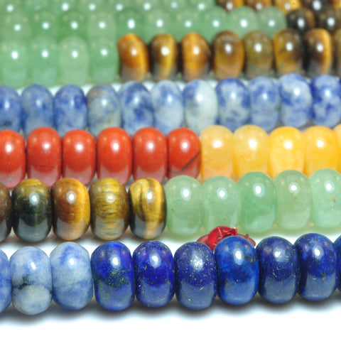 YesBeads Natural 7 Chakra stones smooth rondelle beads wholesale mix gemstone jewelry 5x8mm 15"