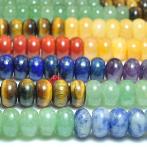 YesBeads Natural 7 Chakra stones smooth rondelle beads wholesale mix gemstone jewelry 5x8mm 15"