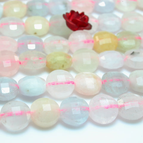 YesBeads Natural Morganite gemstone micro faceted coin loose beads wholesale jewelry making 15"full strand