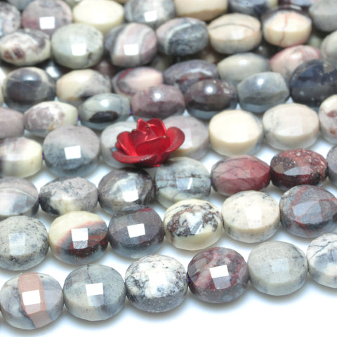 YesBeads Natural Porcelain Jasper micro faceted coin loose beads wholesale gemstone jewelry making 6mm 15"