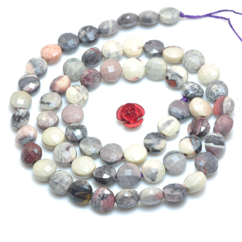 YesBeads Natural Porcelain Jasper micro faceted coin loose beads wholesale gemstone jewelry making 6mm 15"