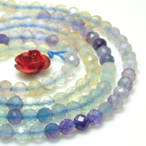 YesBeads Natural Rainbow Fluorite faceted round loose beads wholesale gemstone jewelry making 15"