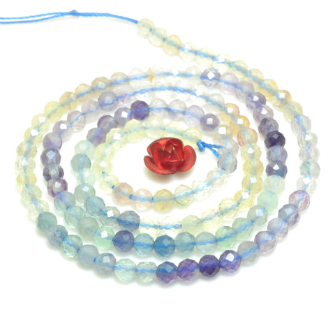 YesBeads Natural Rainbow Fluorite faceted round loose beads wholesale gemstone jewelry making 15"