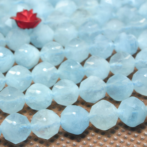 YesBeads natural Aquamarine diamond faceted round loose beads wholesale gemstone 6mm 15"