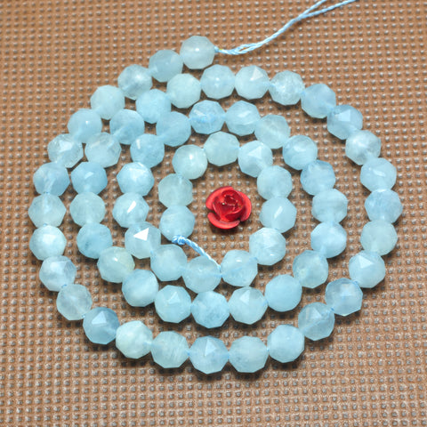 YesBeads natural Aquamarine diamond faceted round loose beads wholesale gemstone 6mm 15"