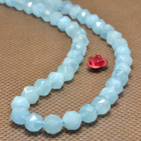 YesBeads natural Aquamarine diamond faceted round loose beads wholesale gemstone 6mm 15"