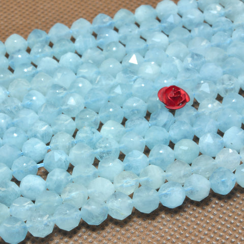 YesBeads natural Aquamarine diamond faceted round loose beads wholesale gemstone 6mm 15"