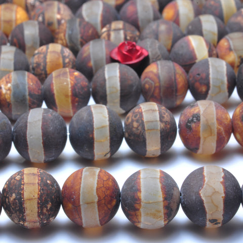Tibetan agate dzi oneline agate matte round beads loose gemstone wholesale jewelry making bracelet diy stuff
