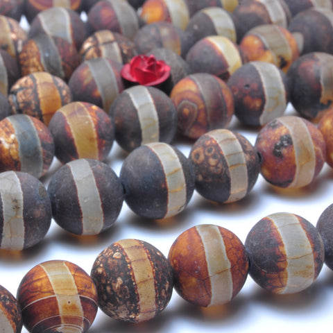 Tibetan agate dzi oneline agate matte round beads loose gemstone wholesale jewelry making bracelet diy stuff