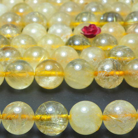 Natural golden rutilated quartz smooth round beads wholesale gemstone DIY jewelry making stuff