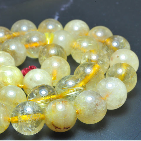Natural golden rutilated quartz smooth round beads wholesale gemstone DIY jewelry making stuff