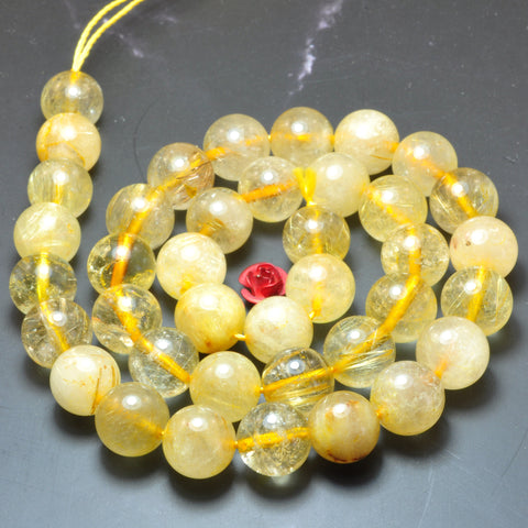 Natural golden rutilated quartz smooth round beads wholesale gemstone DIY jewelry making stuff