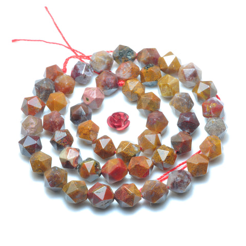 YesBeads Natural Warring States Red Jasper star cut faceted nugget beads wholesale gemstone jewelry 15"