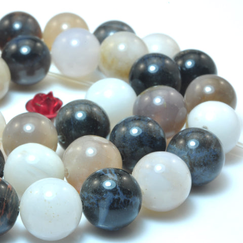 YesBeads Natural black and white agate smooth round beads loose gemstones wholesale DIY jewelry making stuff semi precious stone