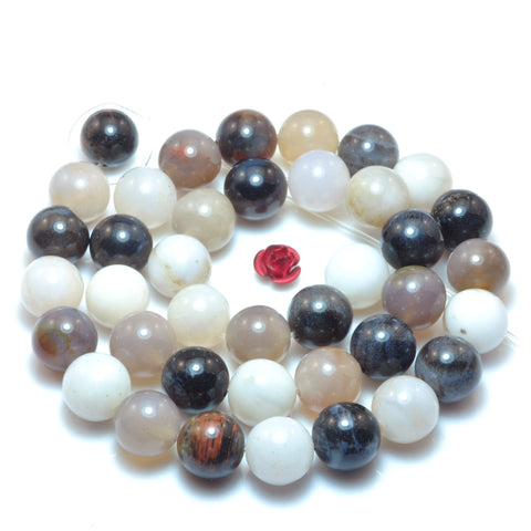 YesBeads Natural black and white agate smooth round beads loose gemstones wholesale DIY jewelry making stuff semi precious stone