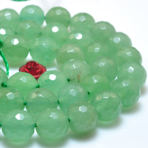 YesBeads Natural Green Aventurine faceted round loose beads wholesale gemstone diy jewelry making stuff semi precious stone