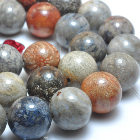 Natural fossil coral jasper smooth round beads loose gemstones wholesale semi procious stone diy jewelry making stuff