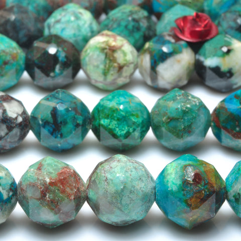 Genuine Chrysocolla natural gemstone diamond faceted round loose beads wholesale jewelry making