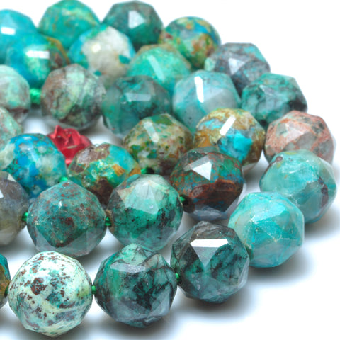 Genuine Chrysocolla natural gemstone diamond faceted round loose beads wholesale jewelry making