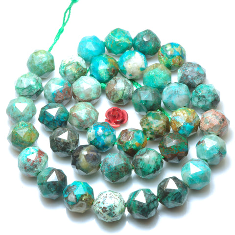 Genuine Chrysocolla natural gemstone diamond faceted round loose beads wholesale jewelry making