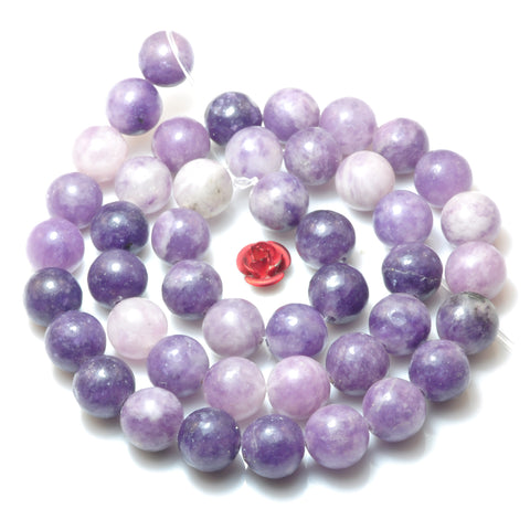 Natural purple lepidolite smooth round loose beads wholesale gemstone jewelry making stuff semi precious stone diy bracelet