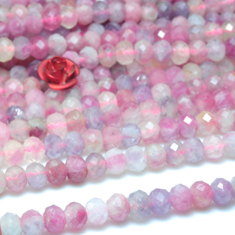 Natural pink tourmaline faceted rondelle loose beads gemstone wholesale jewelry making stuff semi precious stone diy bracelet