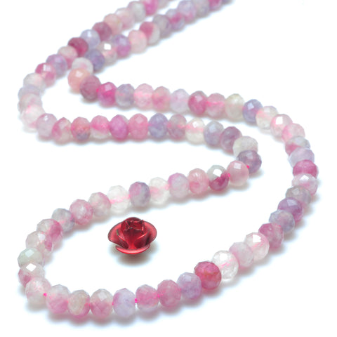 Natural pink tourmaline faceted rondelle loose beads gemstone wholesale jewelry making stuff semi precious stone diy bracelet