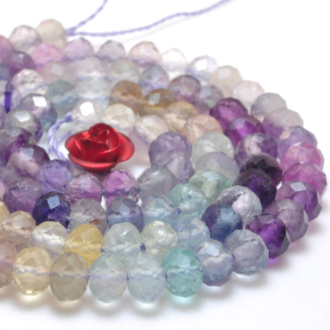 Natural rainbow fluorite faceted rondelle loose beads gemstone wholesale jewelry making stuff bracelet diy