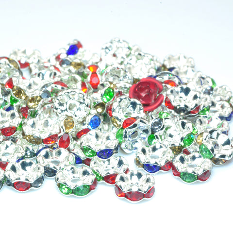 YesBeads Copper silver plated wave mixed color crystal rhinestone rondelle spacer beads wholesale findings jewelry making diy bracelet stuff