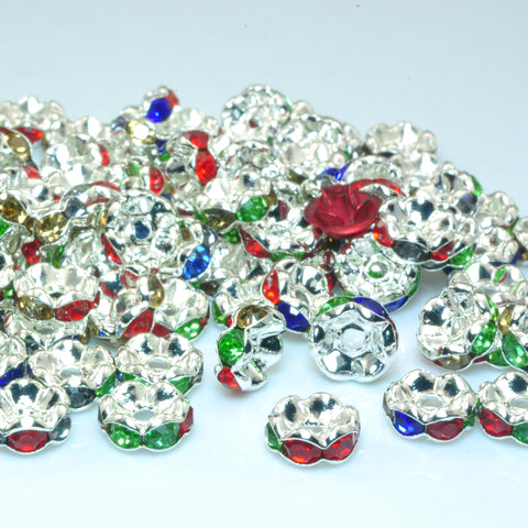 YesBeads Copper silver plated wave mixed color crystal rhinestone rondelle spacer beads wholesale findings jewelry making diy bracelet stuff