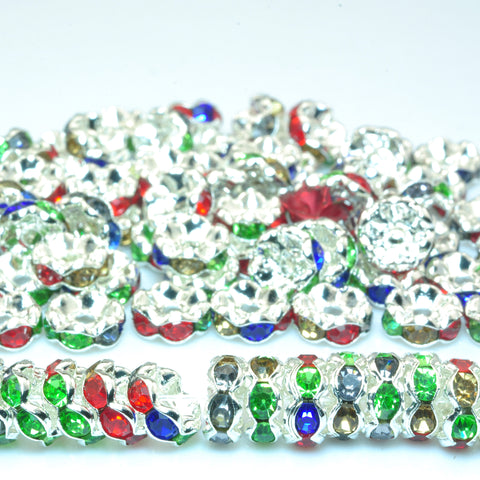 YesBeads Copper silver plated wave mixed color crystal rhinestone rondelle spacer beads wholesale findings jewelry making diy bracelet stuff
