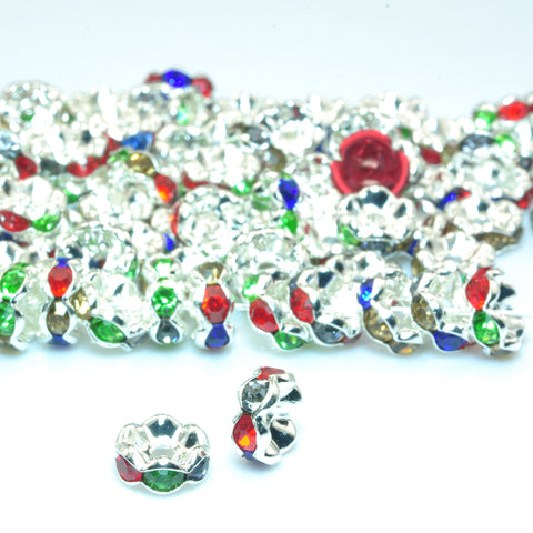 YesBeads Copper silver plated wave mixed color crystal rhinestone rondelle spacer beads wholesale findings jewelry making diy bracelet stuff