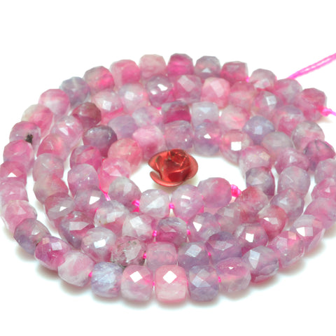 Natural pink tourmaline gemstone micro faceted cube loose beads wholesale jewelry making bracelet diy stuff