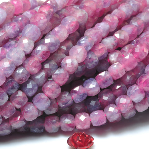 Natural pink tourmaline gemstone micro faceted cube loose beads wholesale jewelry making bracelet diy stuff