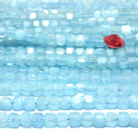 Natural Blue Aquamarine A grade faceted cube loose beads wholesale gemstone jewelry making bracelet diy stuff