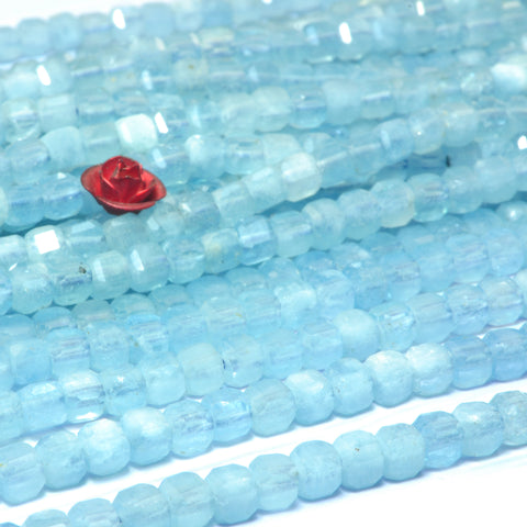 Natural Blue Aquamarine A grade faceted cube loose beads wholesale gemstone jewelry making bracelet diy stuff